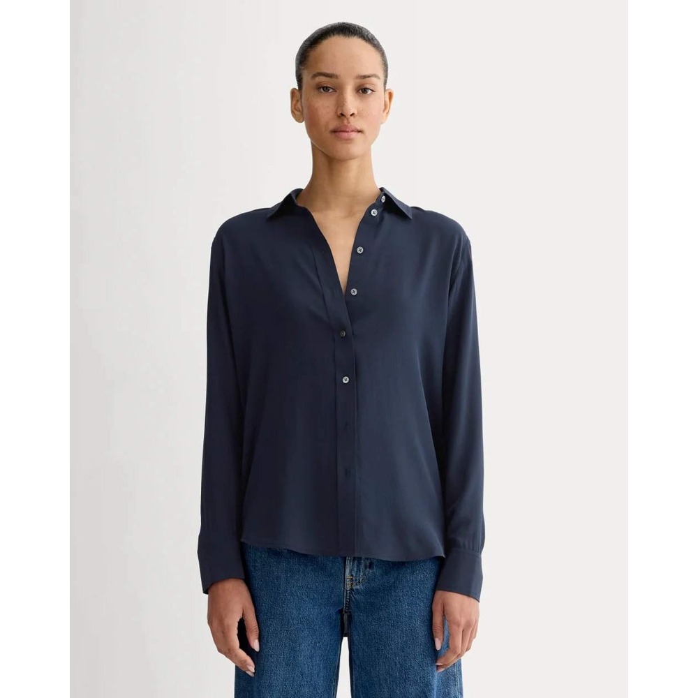 Everlane Silk Shirt Size 4 Black Relaxed Fit Button Down Long Sleeve Washable
